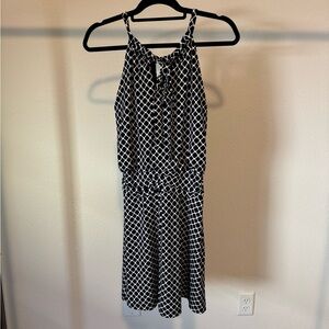 Valerie Bertinelli Navy and White Geometric Print Dress Size 8